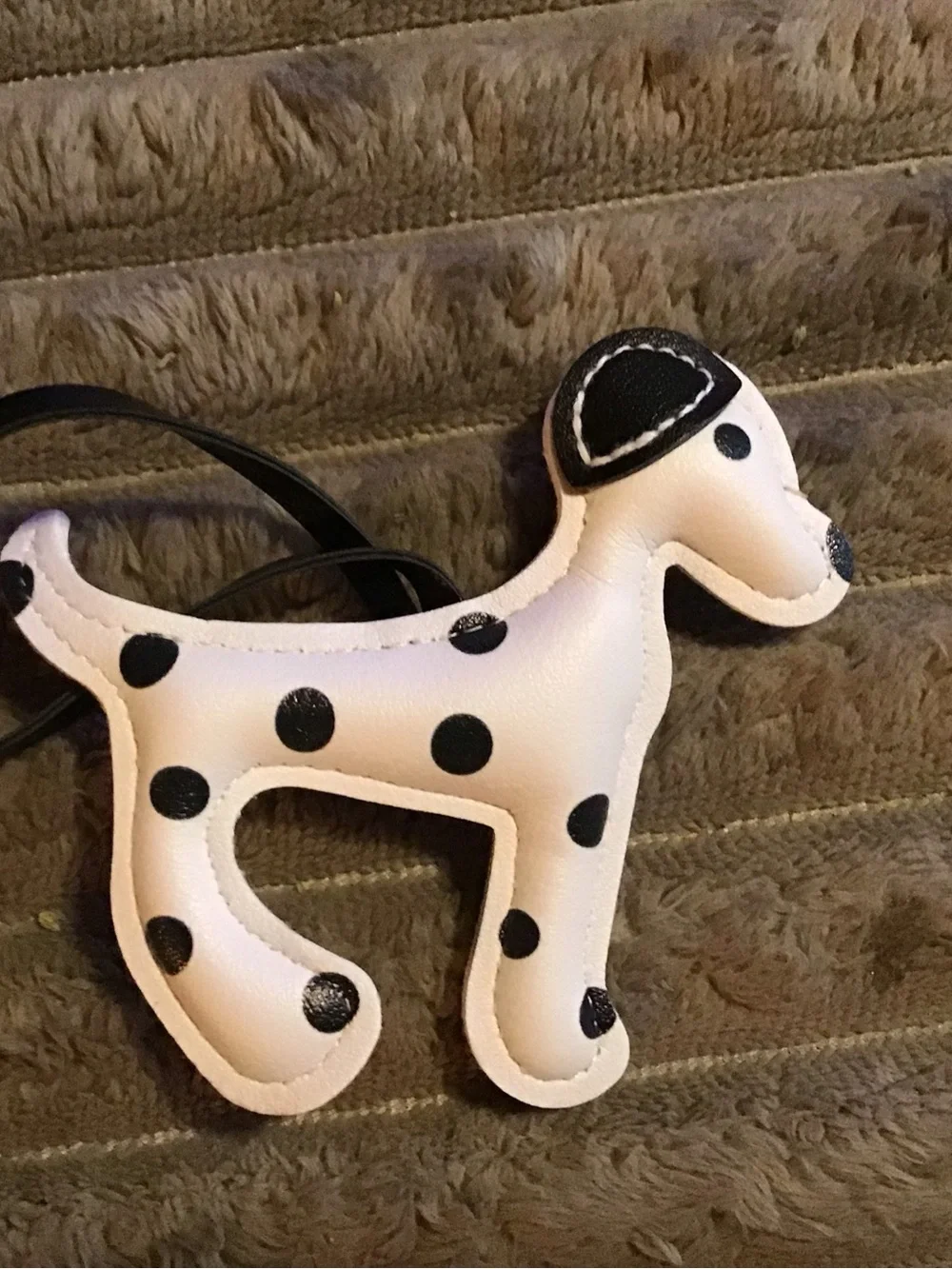 Dog-shaped White Leather Charm with Black Polka Dots